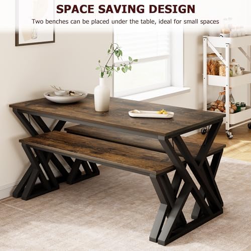 GarveeHome Kitchen Table with 2 Benches, Dining Table Set for 4,Brown - Image 4