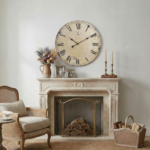 24 Inch Vintage Yellow Wall Clock, Farmhouse Silent Non-Ticking Battery Operated Wall Clocks, Large Roman Numeral Dial Decorative Round Wall Clock for Living Room, Kitchen, Office - Image 5