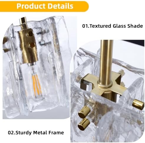 5-Light Rectangular Chandelier, 35in Black and Gold with Water Ripple Glass - Image 6