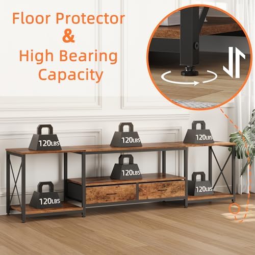 GYIIYUO TV Stand with Fabric Drawers for 80 85 Inches TV - Entertainment Center and Industrial TV Console Table with Open Storage Shelves for Living Room, Bedroom- 79.1" Rustic Brown - Image 5
