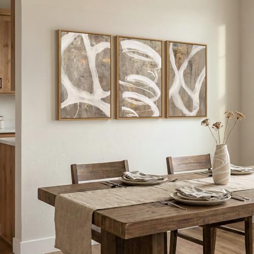 Framed Neutral Beige Abstract Wall Art for Bedroom, 3 Piece Set, 16x24 In - Image 4