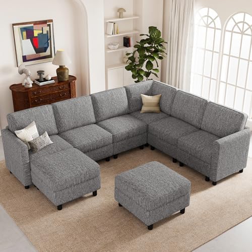 Belffin 107.1" 8 Seats U Shaped Couch Modular Sectional Sofa Seat Couch with Storage Comfy Washable Sectional Couches for Living Room Sofas Set with Chaise,Grey by Belffin