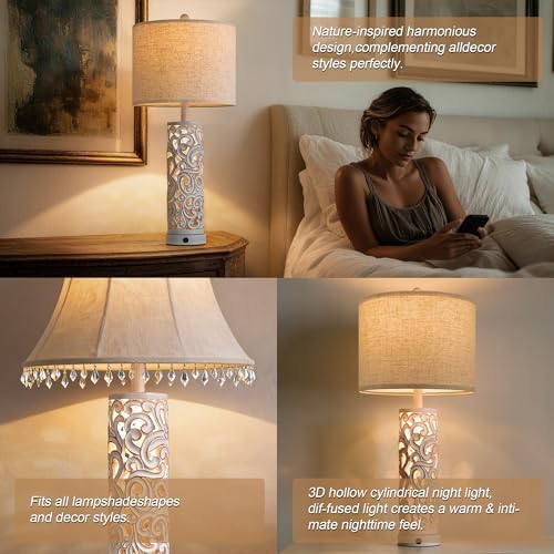 OYEARS 2-in-1 Light Table Lamp Set of 2 for Living Room, 28.5" Farmhouse Bedside Lamps with USB Charging Port, Main&Night Light & Dual Switches, Nightstand Lamp for Bedroom Home Office(Bulb Included) - Image 6