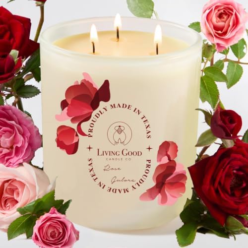 Rose Gulora - Turkish Rose Pure Beeswax Candle - 90+ Hours Long Burning Classically Designed Non-Toxic Scented Candles for Home Decor and Aromatherapy to Stress & Anxiety Relief 15 OZ by LivingGoodCandleCo