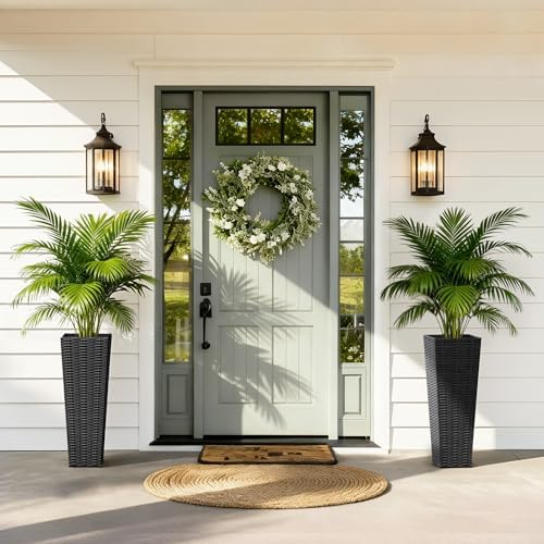 Greesum 23 Inch Tall Plastic Planters with Rattan Texture – Set of 2, Black - Image 5