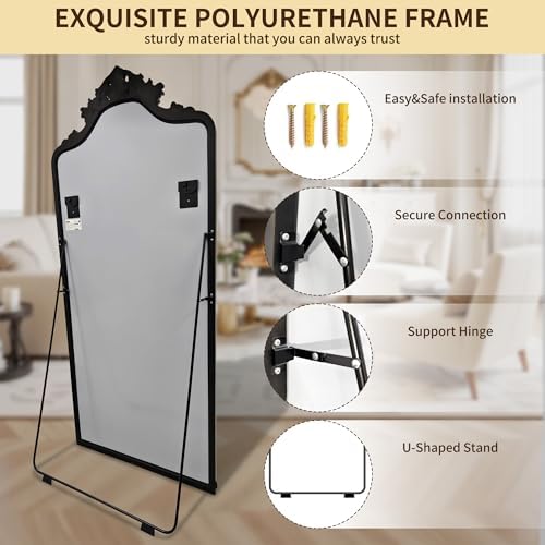 Arch Full Length Mirror 71"x32",Baroque Ornate Vintage Floor Standing Frame - Image 6