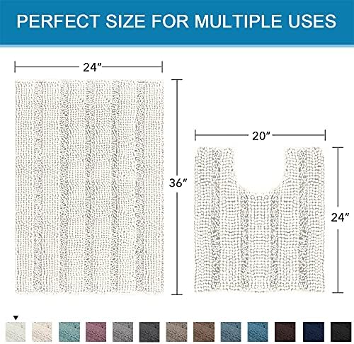 H.VERSAILTEX Bathroom Rugs Bath Rug Set 2 Piece Bathroom Contour Rug Toilet Mat Sets Non Slip Contour Bath Rug Ultra Thick Water Absorbent Striped Bath Mats Washable(36" x 24" Plus 20" x 24" U, Cream) - Image 2