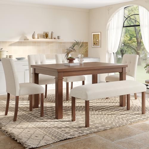 P PURLOVE 6 Piece Dining Table Set, Modern Wood Table (Walnut) by PPURLOVE