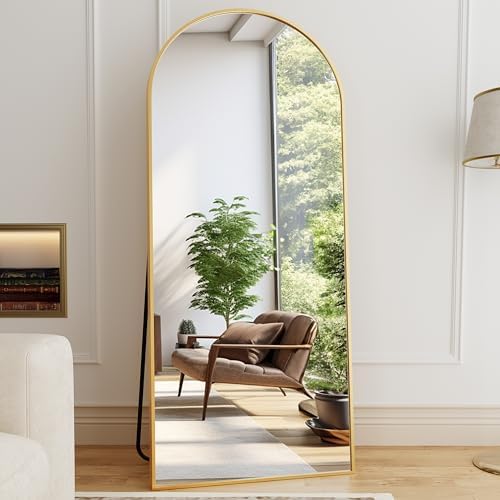 Floor Length Mirror, 76"x34" Arch Full Length Mirror Hanging or Leaning, Body Mirrors with Stand, Arched-Top Wall Mounted Mirrors with Aluminum Frame for Bedroom (Gold) - Image 2