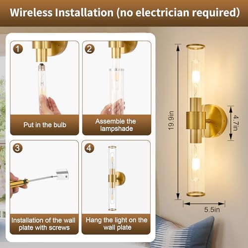 Gold Battery Operated Wall Sconces Set of 2, Rechargeable Wall Lights - Image 4