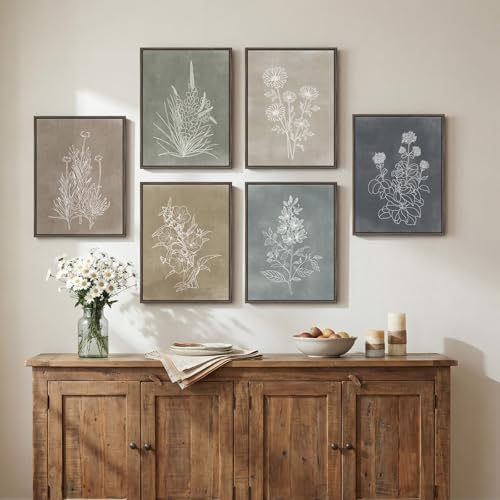 Framed Neutral Vintage Botanical Wall Art Set for Living Room, 12x16 In - Image 4