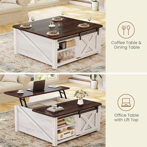 SEDETA 31.5" Lift Top Coffee Table with Storage, Square Coffee Tables for Living Room, Farmhouse Coffee Table with Large Hidden Storage Compartment and Adjustable Shelves, Vintage White - Image 4