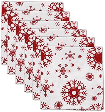 100% Pure Linen Dinner Christmas Cloth Napkins 15 x 15 Inch Snowflake Pattern - Set of 6 Pack European Flax Natural Fabric Washable for Home and Kitchen by LinendoHOME