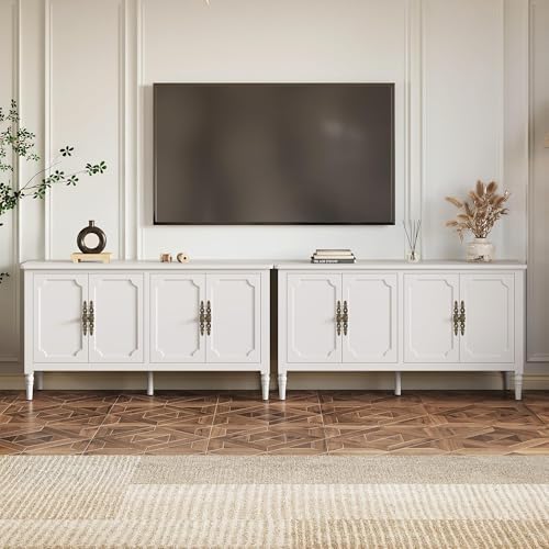 RoyalCraft 118" Buffet Cabinet with Storage, Vintage Sideboard with Adjustable Shelves, Mid Century Modern Painted Credenza Coffee Bar for Kitchen, Dining Room, Entryway, Living Room, Satin White by Bringyoubetterlife