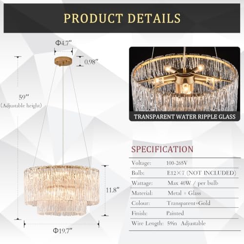 CATINER Modern 20" Crystal Glass Chandelier 7-Light Gold Chandeliers - Image 3