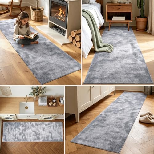 2x8 Tie-dye Light Grey Runner Rug Washable Non-Slip for Kitchen Hallway - Image 3