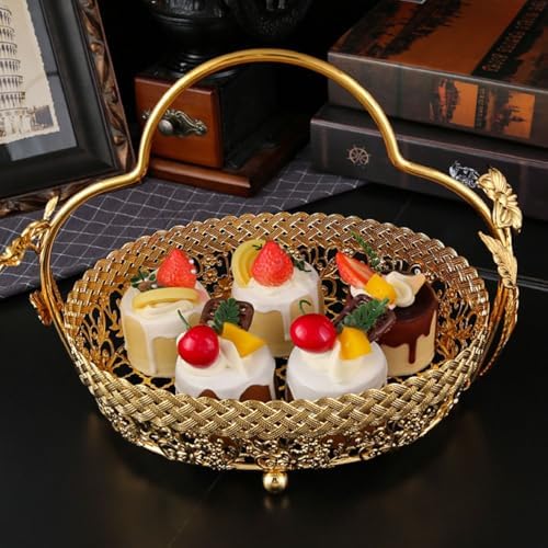 Vintage Fruit Serving Tray, Metal Gold Fruit Basket with Handle - Image 6