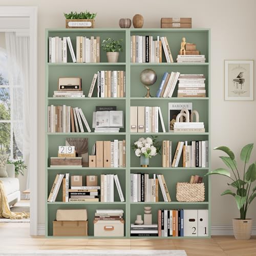 FOTOSOK 6 Tier Tall Bookshelf and Bookcase with Open Display Shelves, Green - Image 4