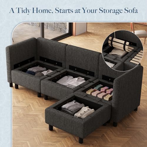 Belffin 84.3" 4 Seats L Shaped Couch Modular Sectional Sofa Washable Sectional Couches for Living Room Comfy Couches with Storage Seat Couch Sofas with Chaise,Dark Grey - Image 3