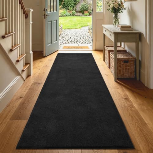2x6 Black Solid Runner Rug Washable Non-Slip for Kitchen Hallway Bathroom - Image 2