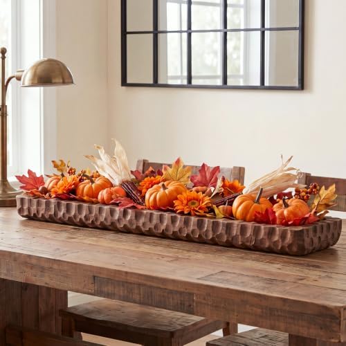30 Inch Large Decorative Wooden Dough Bowl Decor, Rectangular - Image 6