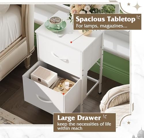 WLIVE White Night Stand, Small Dresser with 2 Drawers & Wooden Top, Nightstand with Fabric Bins, Bedside Table End Table for Bedroom, Closet, Entryway, College Dorm, White - Image 5