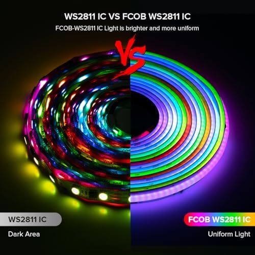 BTF-LIGHTING RGB WS2811 Smart IC FCOB COB LED Strip, UL Listed 864LEDs/m High Density Color Chasing Uniform Light, DC12V 9.8FT 12mm Width Tape Light for Home Party DIY Decor(No Adapter or Controller) - Image 3