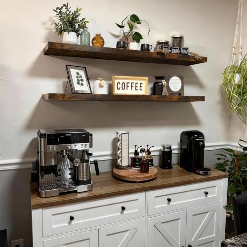 BAYKA Rustic Brown Floating Shelves 47.2in, Set of 2, Wall Mount Wood Shelf - Image 2