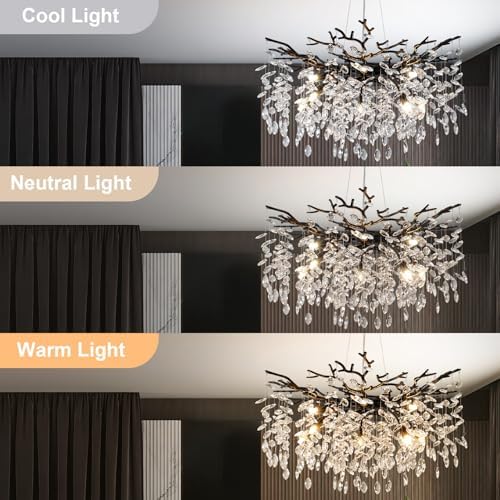 YUYI 30" Black Crystal Chandelier, 10-Light Tree Branch Chandelier for Dining Room, Luxury Round K9 Crystal Raindrop Chandeliers Light Fixture for Living Room Foyer Entryway Bedroom Kitchen - Image 6