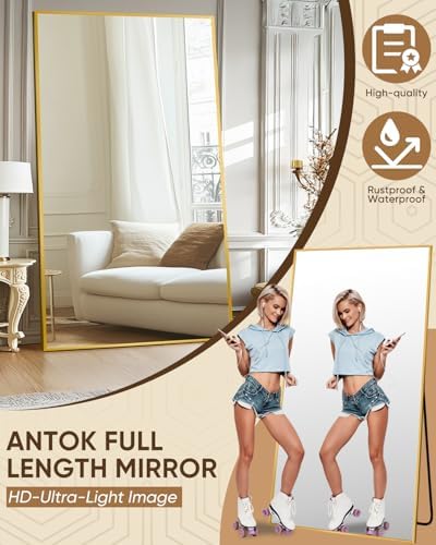Antok Full Length Mirror, 82"x44" Floor Mirror for Bedroom, Dorm, Gold - Image 4