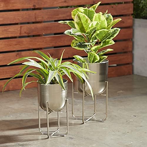 Deco 79 Metal Round Planter with Removable Stand, Set of 2 16", 13"H, Silver - Image 2