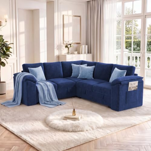 85 in L Shaped Modular Sectional Sofa Couch for Living Room, Blue - Image 2