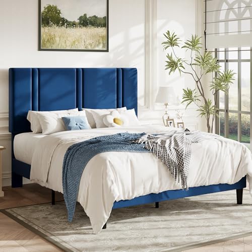Allewie Queen Platform Bed Frame with Velvet Upholstered Headboard - Image 3