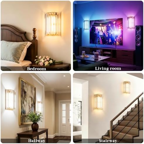 Gold Battery Operated Wall Sconces Set of Two, Crystal Wireless Wall Lights with Remote, Rechargeable Cordless Wall Lamps 12 RGB and 3 CCT Dimmable Decor for Bedroom Living Room Hallway - Image 7