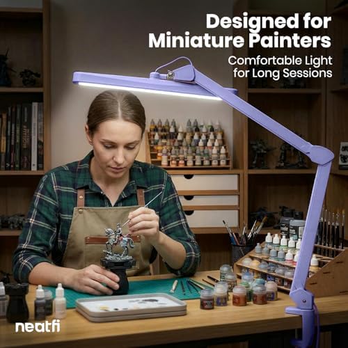 Neatfi XL 2,500 Lumens 30W LED Task Lamp for Manicure Table, Crafts, Workbench, Office – 22” Wide Shade Desk Light | Eye-Caring 6500K | 4-Level Brightness (Lavender, Non-CCT with Clamp) - Image 2