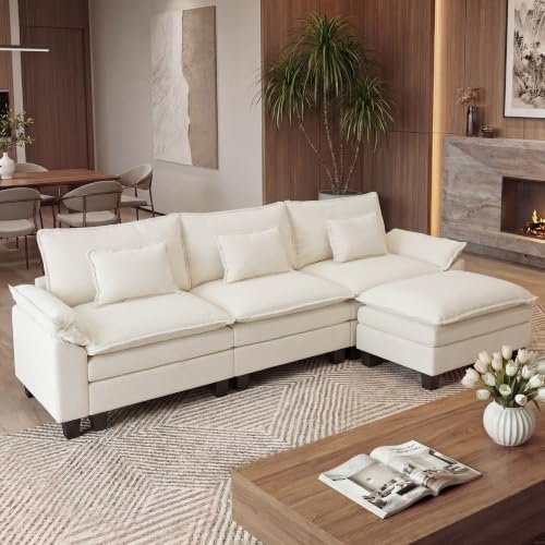 URRED Oversized Modular Sectional Sofa，White：122" L Shaped by URRED