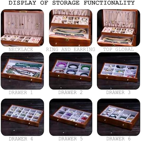 Solid Wood Jewelry Box with Lock, 9-Layer Large Storage Organizer - Image 4