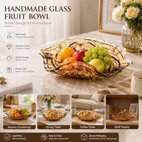 Hand Blown Glass Bowl Decorative Dish Fruit Bowl Home Decor - Image 4