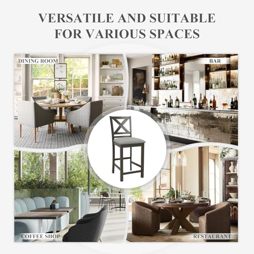 COLAMY Bar Stools Set of 2, Counter Height Bar Stools, Mid Century Modern Barstools with Back, Wood Barstools for Kitchen Dining Room Bar, Dark Grey - Image 6