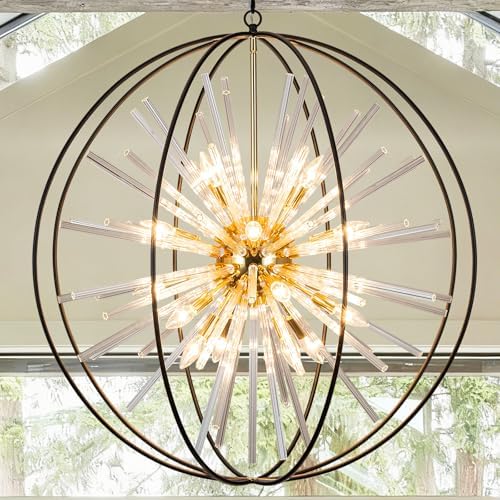 Modern Large Black and Gold Crystal Chandelier for Entryway High Ceiling by Vezzio
