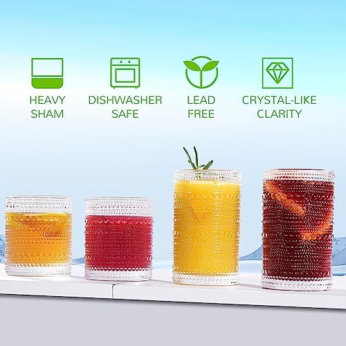Vintage Hobnail Drinking Glasses Set of 12-14 oz Old Fashioned Water Glass Cups & 11 oz Cocktail Glasses, Aesthetic Kitchen Bar Tumbler Glassware Gifts Sets for Smoothie, Juice, Coffee, Wine - Image 3