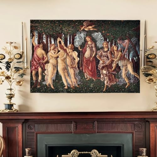 AureoMadis Woven Tapestry Wall Hanging - Medieval Victorian Vintage Art Decor, Large Wall Tapestry Home Aesthetic (42"x28") - Botticelli Primavera With Lining (Green：Botticelli Primavera-with lining) by Unknown