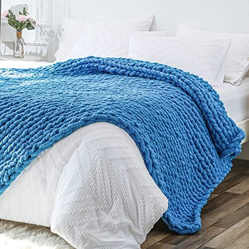 Bigacogo Chunky Knit Throw Blanket for Couch, 40x80 inches, Bright Blue by Bigacogo