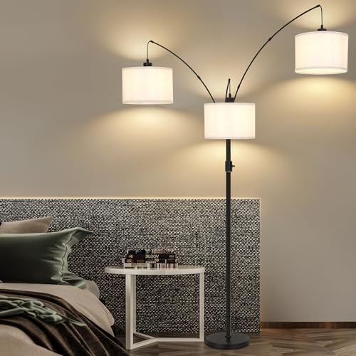 AHDWDW Dimmable Arc Floor Lamp-3 Lights Floor Lamps for Living Room,Modern Tall Standing Lamp with Beige Drum Shades&Heavy Base,Mid Century Tree Floor Lamp for Bedroom Corner Office,Bulbs Included - Image 7