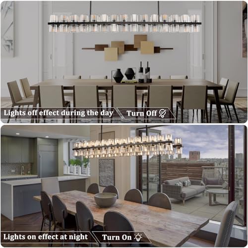 Crystal Black Rectangle Chandelier for Dining Room,L54in Dining Room Chandelier Over Table,Modern Chandelier for Dining Room,Kitchen Island, Over the Dining Table, Includes 60xG4 Bulbs - Image 6