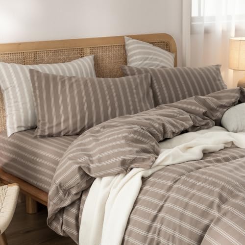 BESTOUCH Striped Cotton Duvet Cover Set Linen Feel Oversized King - Image 2