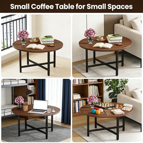 FAMIDGE Coffee Table, 23.6" Round Coffee Table, Walnut Living Room Tables - Image 6