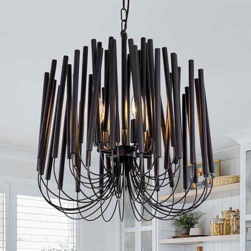 TOCHIC Modern Farmhouse Chandelier for Dining Room 18", Small Vintage Black Wood Chandeliers Light for Living Room, Rustic Pendant Lighting Fixture Ceiling Hanging for Foyer Bedroom Entryway by TochicLightingEnjoytheDifference