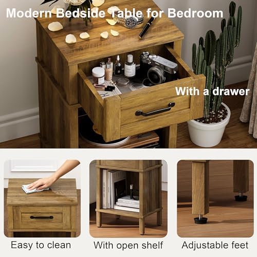 Small Brown Night Stand,Rustic End Table,Wood Nightstand with Drawer - Image 6