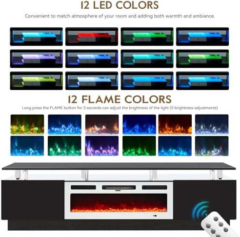 80" TV Stand for Living Room, Modern Entertainment Center & Media Console, Fits TVs up to 80", Storage Cabinet with Shelves, 36" Electric Fireplace with LED Flame(Black+White) - Image 3